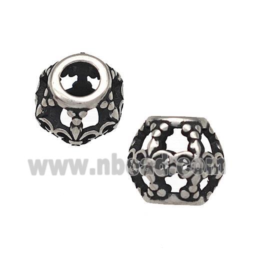 Stainless Steel Round Beads Hollow Large Hole Antique Silver