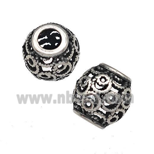 Stainless Steel Barrel Beads Hollow Large Hole Antique Silver