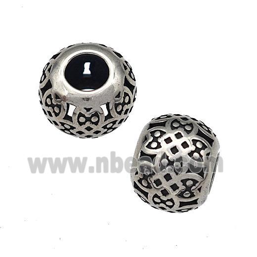 Stainless Steel Round Beads Hollow Large Hole Antique Silver