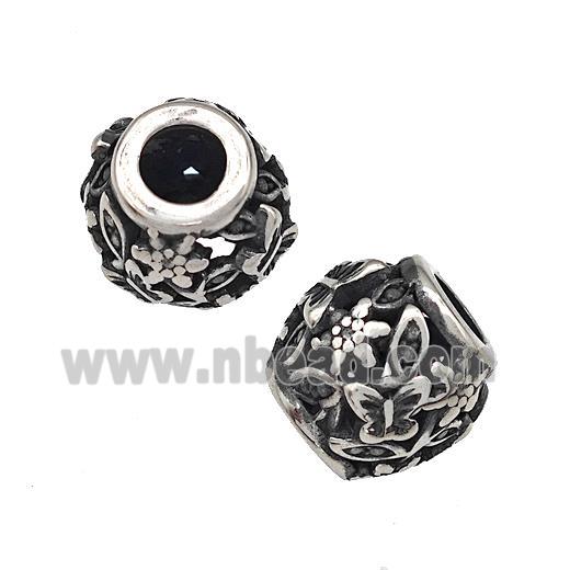 Stainless Steel Barrel Beads Hollow Large Hole Antique Silver