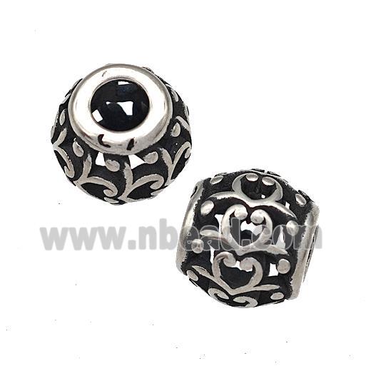 Stainless Steel Round Beads Hollow Large Hole Antique Silver