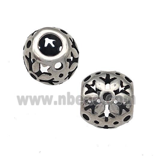 Stainless Steel Round Beads Hollow Large Hole Antique Silver