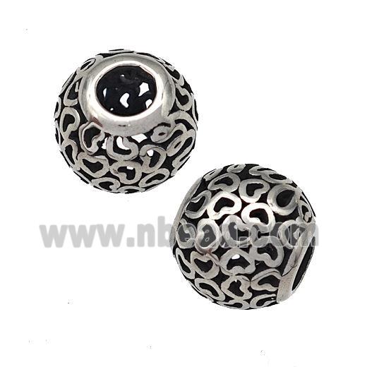 Stainless Steel Round Beads Hollow Large Hole Antique Silver