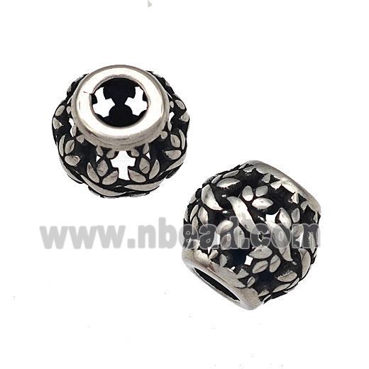 Stainless Steel Round Beads Hollow Large Hole Antique Silver