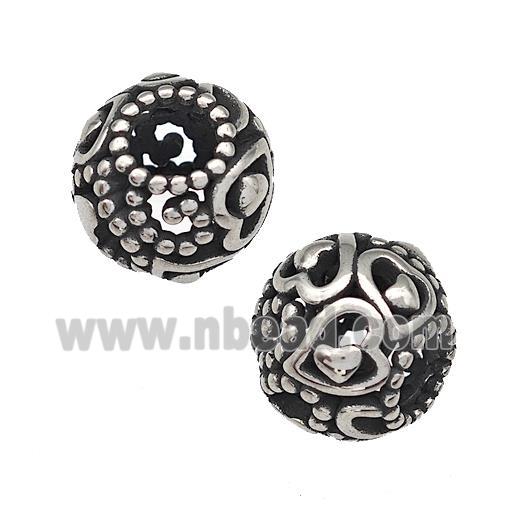 Stainless Steel Round Beads Hollow Large Hole Antique Silver