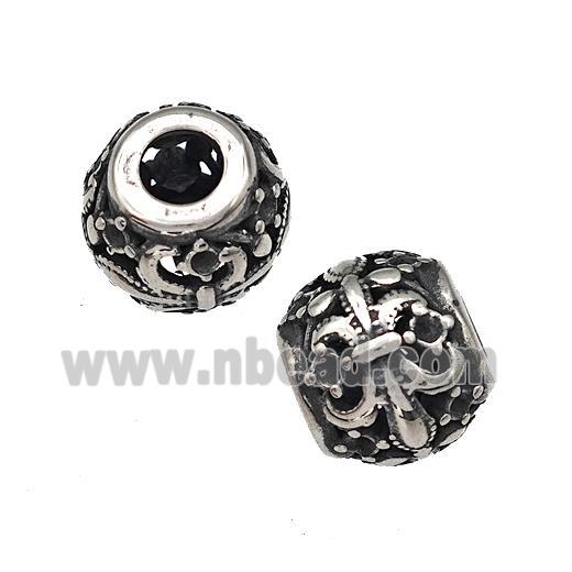 Stainless Steel Round Beads Hollow Large Hole Antique Silver