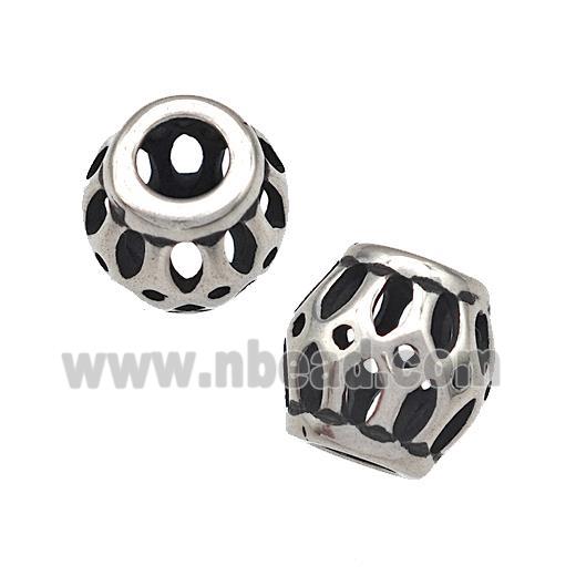 Stainless Steel Barrel Beads Hollow Large Hole Antique Silver