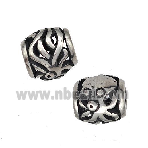 Stainless Steel Barrel Beads Hollow Large Hole Antique Silver