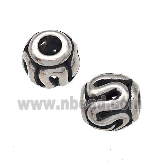 Stainless Steel Barrel Beads Hollow Large Hole Antique Silver