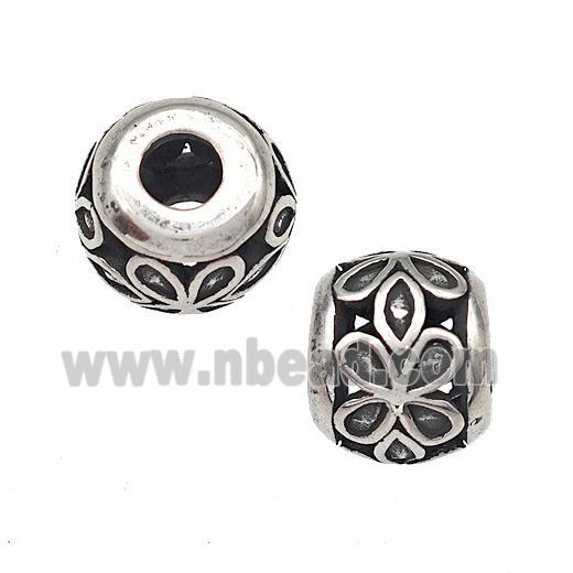 Stainless Steel Round Beads Hollow Large Hole Antique Silver