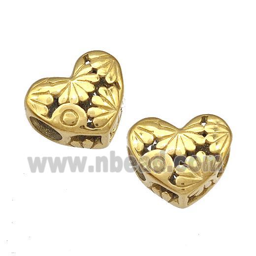 Stainless Steel Heart Beads Flower Hollow Large Hole Gold Plated