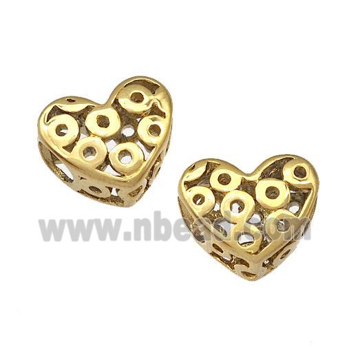 Stainless Steel Heart Beads Hollow Large Hole Gold Plated