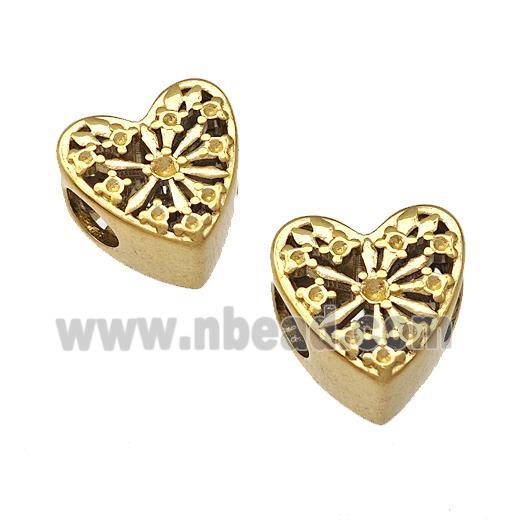 Stainless Steel Heart Beads Hollow Large Hole Gold Plated