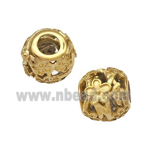 Stainless Steel Barrel Beads Flower Hollow Large Hole Gold Plated