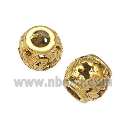 Stainless Steel Barrel Beads Flower Hollow Large Hole Gold Plated