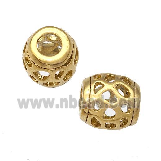 Stainless Steel Barrel Beads Hollow Large Hole Gold Plated