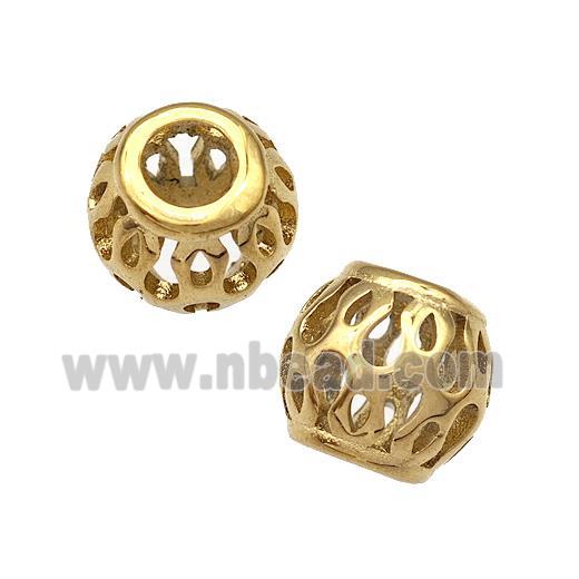 Stainless Steel Barrel Beads Hollow Large Hole Gold Plated