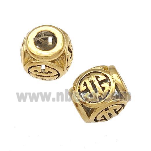 Stainless Steel Barrel Beads Hollow Large Hole Gold Plated