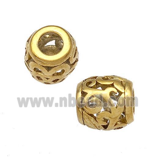 Stainless Steel Barrel Beads Flower Hollow Large Hole Gold Plated