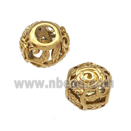 Stainless Steel Round Beads Flower Hollow Large Hole Gold Plated