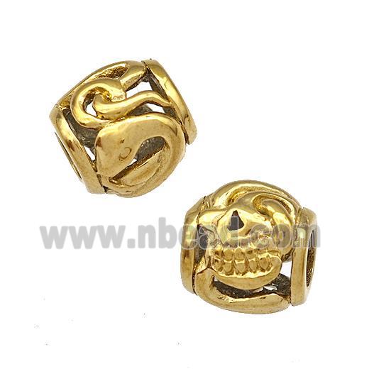 Stainless Steel Barrel Beads Hollow Large Hole Gold Plated