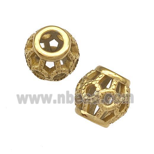 Stainless Steel Barrel Beads Hollow Large Hole Gold Plated