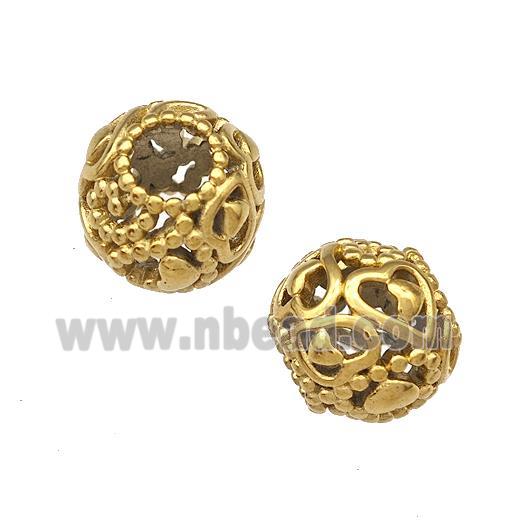 Stainless Steel Round Beads Flower Hollow Large Hole Gold Plated