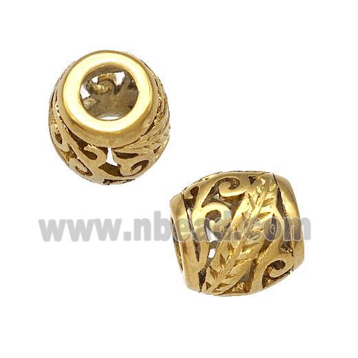 Stainless Steel Barrel Beads Hollow Large Hole Gold Plated