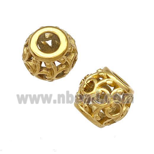 Stainless Steel Round Beads Hollow Large Hole Gold Plated