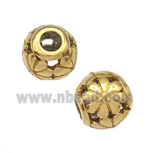 Stainless Steel Round Beads Flower Hollow Large Hole Gold Plated