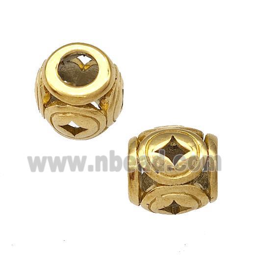 Stainless Steel Barrel Beads Hollow Large Hole Gold Plated