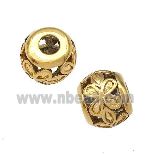 Stainless Steel Round Beads Flower Hollow Large Hole Gold Plated