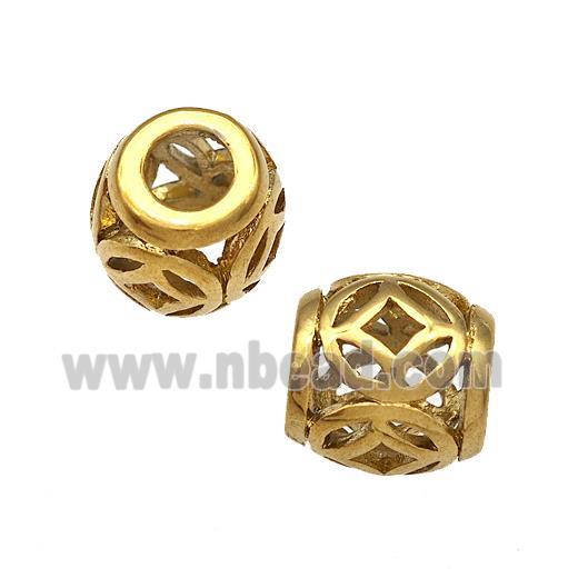 Stainless Steel Barrel Beads Hollow Large Hole Gold Plated