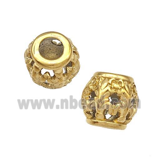 Stainless Steel Barrel Beads Hollow Large Hole Gold Plated