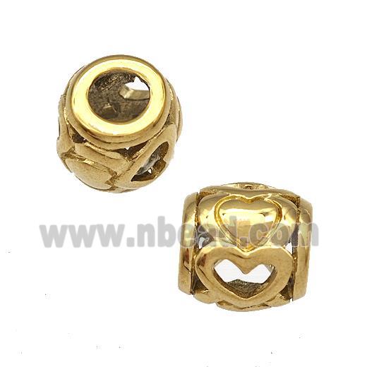 Stainless Steel Barrel Beads Hollow Large Hole Gold Plated