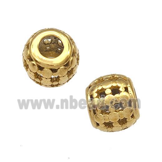 Stainless Steel Round Beads Hollow Large Hole Gold Plated