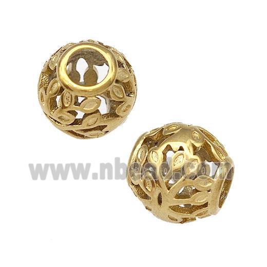 Stainless Steel Barrel Beads Flower Hollow Large Hole Gold Plated