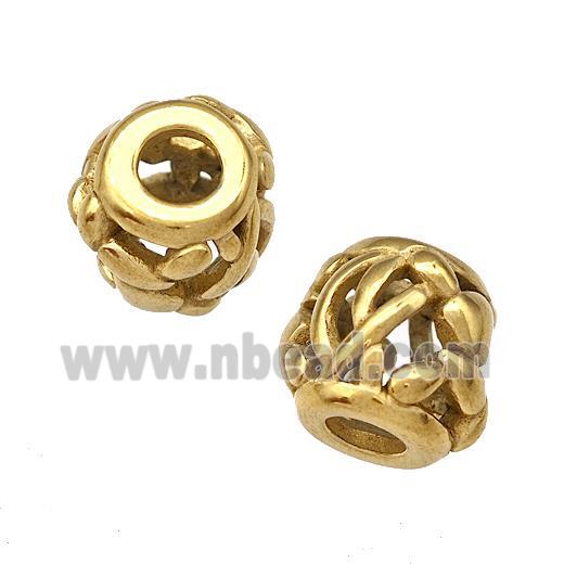 Stainless Steel Barrel Beads Hollow Large Hole Gold Plated