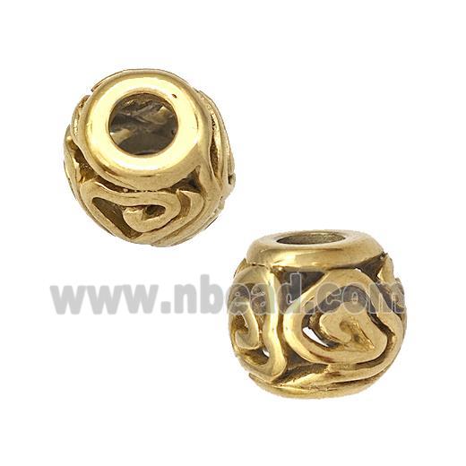 Stainless Steel Round Beads Hollow Large Hole Gold Plated