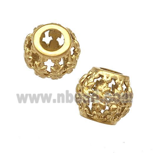 Stainless Steel Round Beads Hollow Large Hole Gold Plated