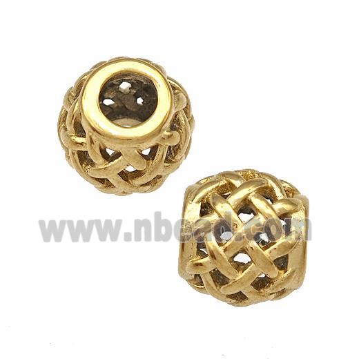 Stainless Steel Round Beads Hollow Large Hole Gold Plated