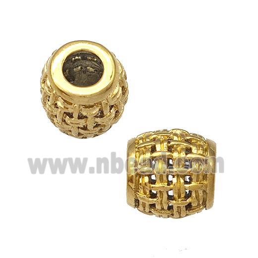 Stainless Steel Barrel Beads Hollow Large Hole Gold Plated