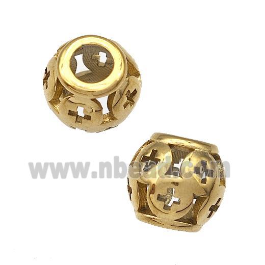 Stainless Steel Round Beads Flower Hollow Large Hole Gold Plated