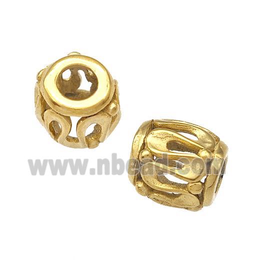 Stainless Steel Barrel Beads Hollow Large Hole Gold Plated