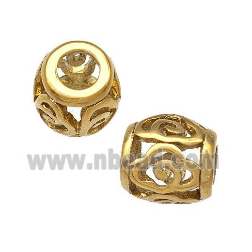 Stainless Steel Barrel Beads Hollow Large Hole Gold Plated