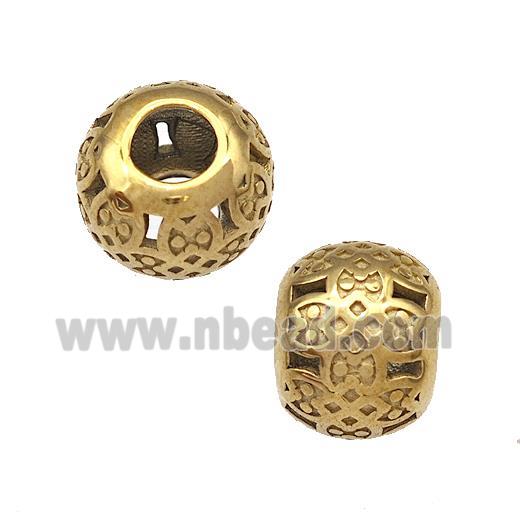 Stainless Steel Round Beads Hollow Large Hole Gold Plated