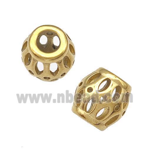 Stainless Steel Barrel Beads Hollow Large Hole Gold Plated