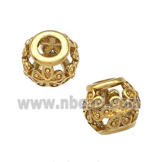 Stainless Steel Round Beads Flower Hollow Large Hole Gold Plated