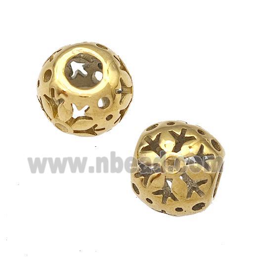 Stainless Steel Round Beads Flower Hollow Large Hole Gold Plated