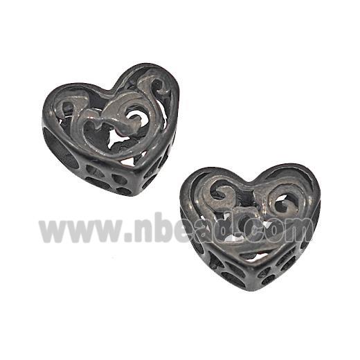 Stainless Steel Heart Beads Hollow Large Hole Black Plated